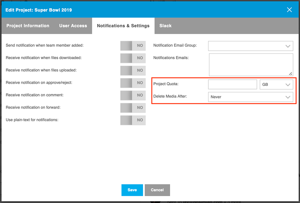 Set Project Storage Quotas and Auto-delete Dates