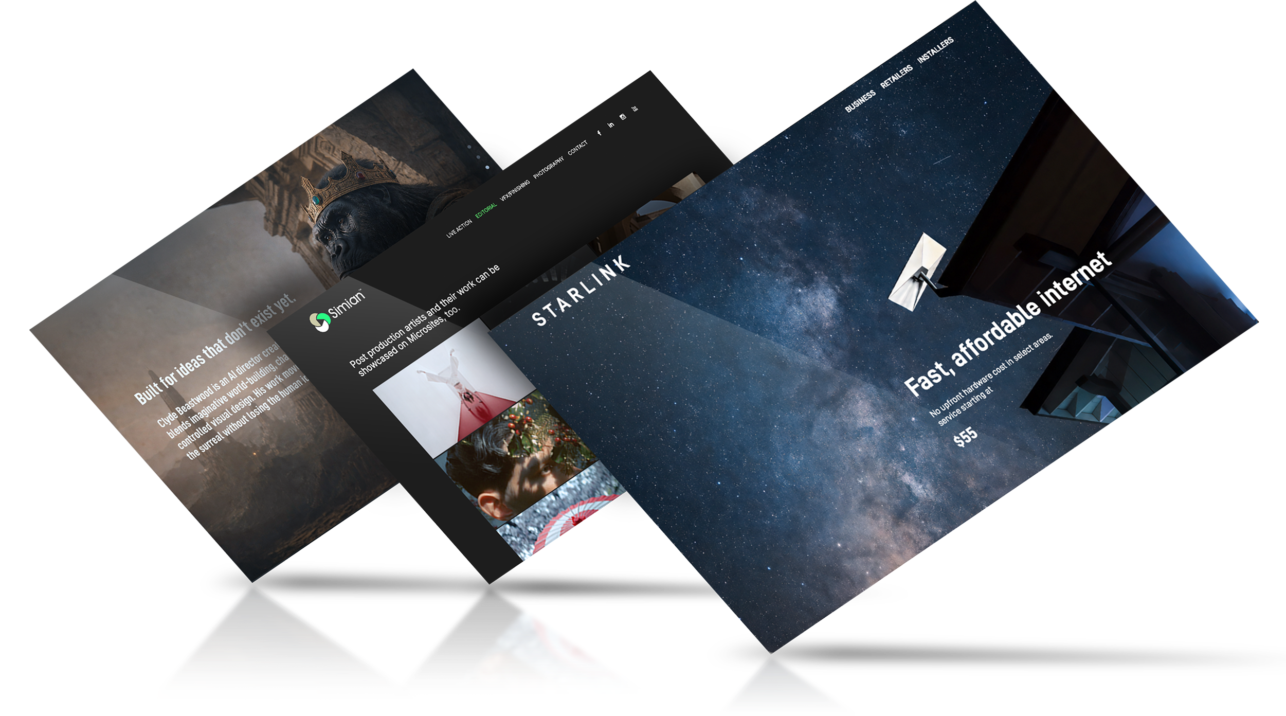 A range of Simian microsite themes