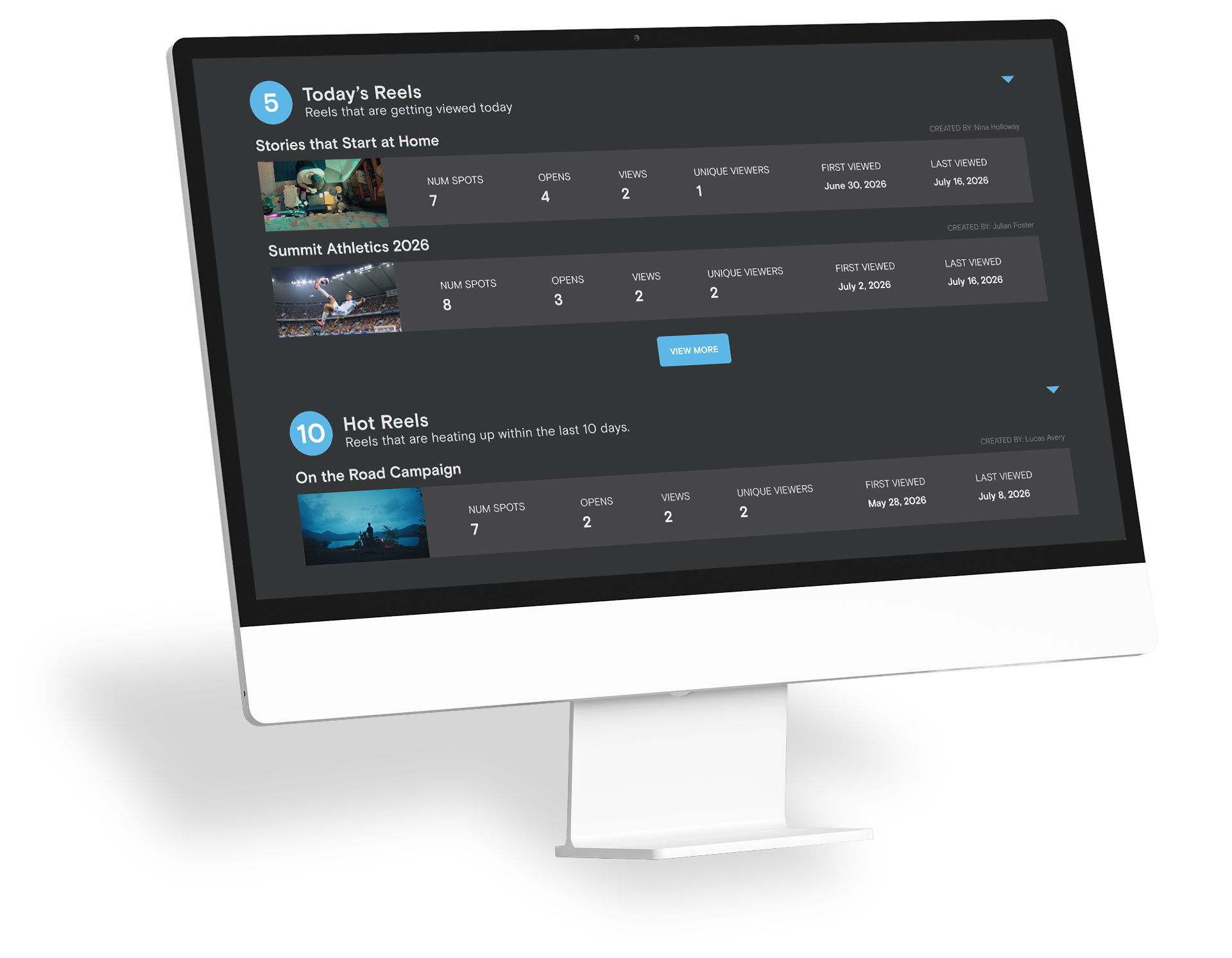 Trending reels dashboard on a desktop